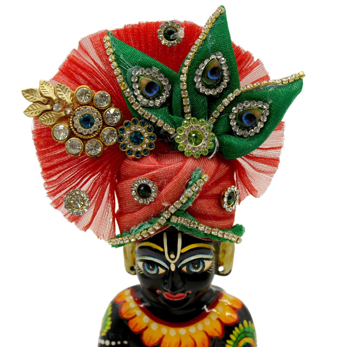 Red Leaf Stone Printed Pagdi For Laddu Gopal