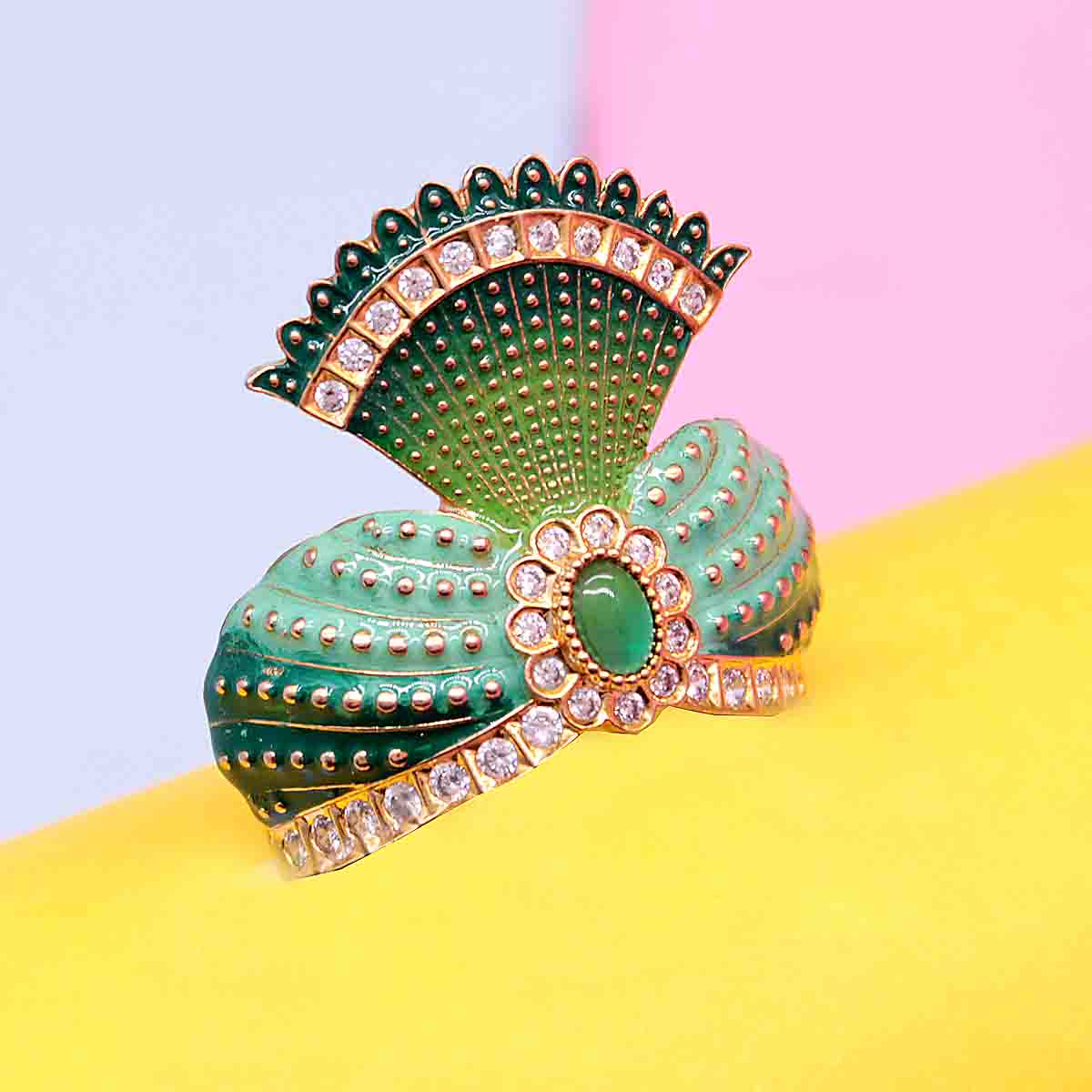 Green AD Decorated Mukut For Laddu Gopal Ji (4 to 6 No.)