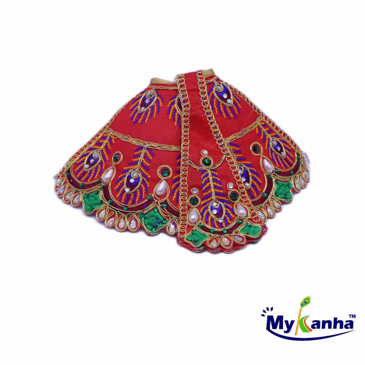 Red Feather Design Lehnga Patka Dress for Mata Rani