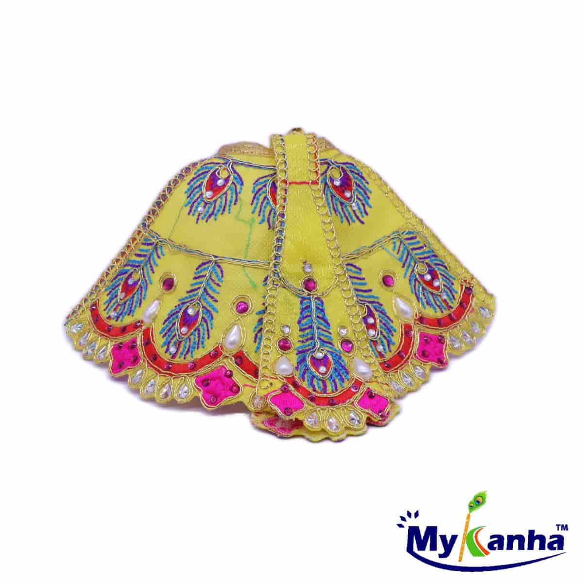 Yellow Feather Design Lehnga Patka Dress for Mata Rani