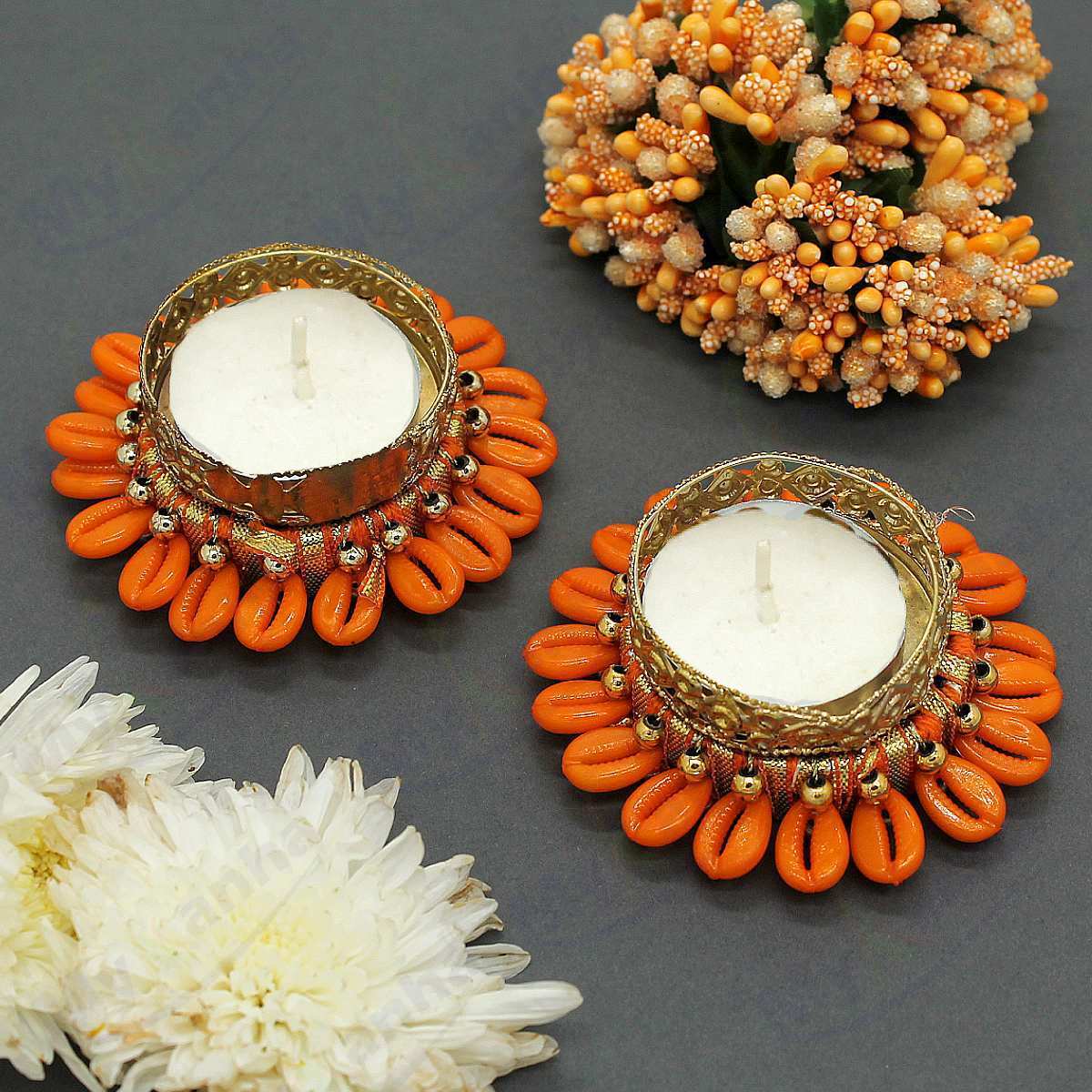 Orange Kodi decorated T-Light candle holder