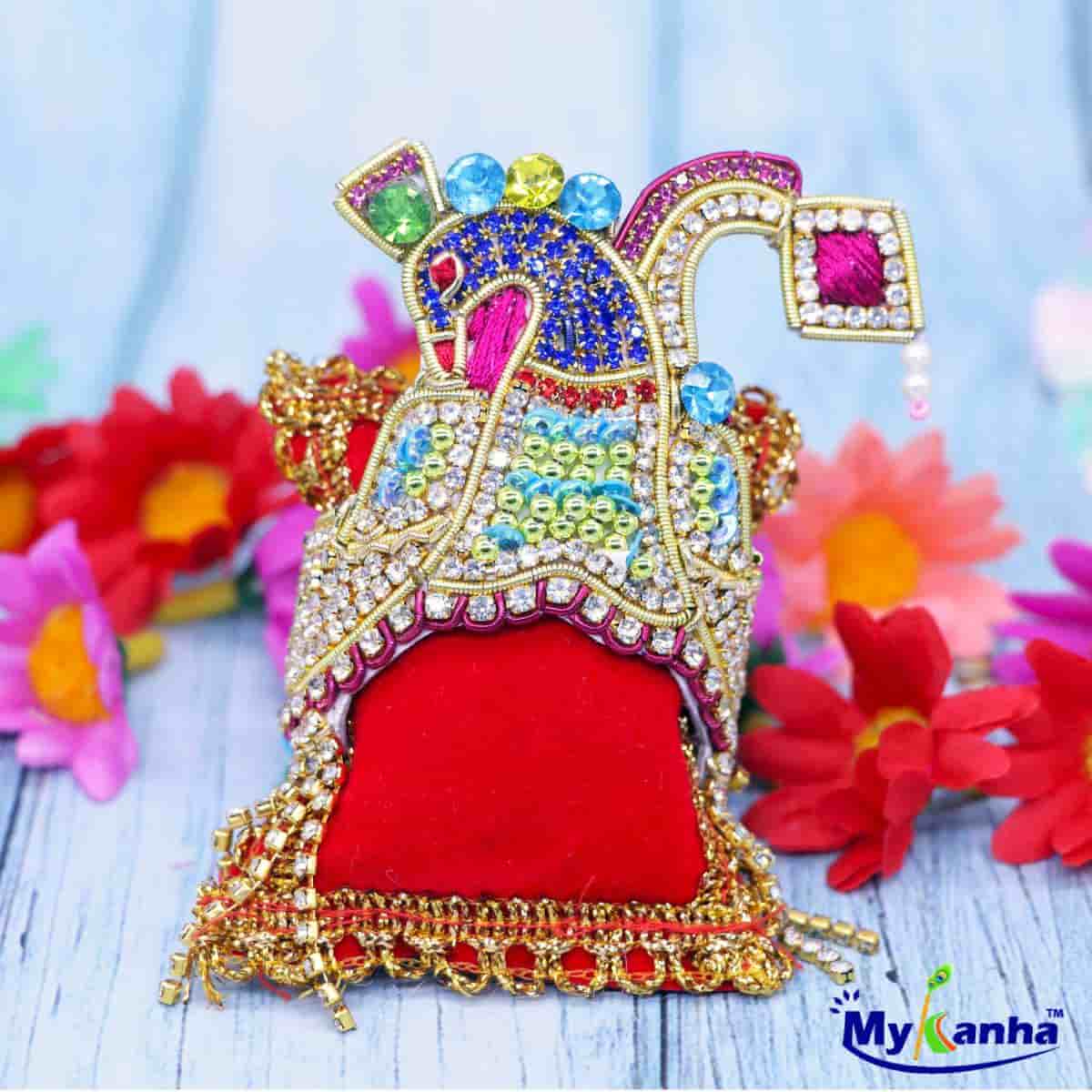 Peacock Design Stone Decorated Mukut for Idols