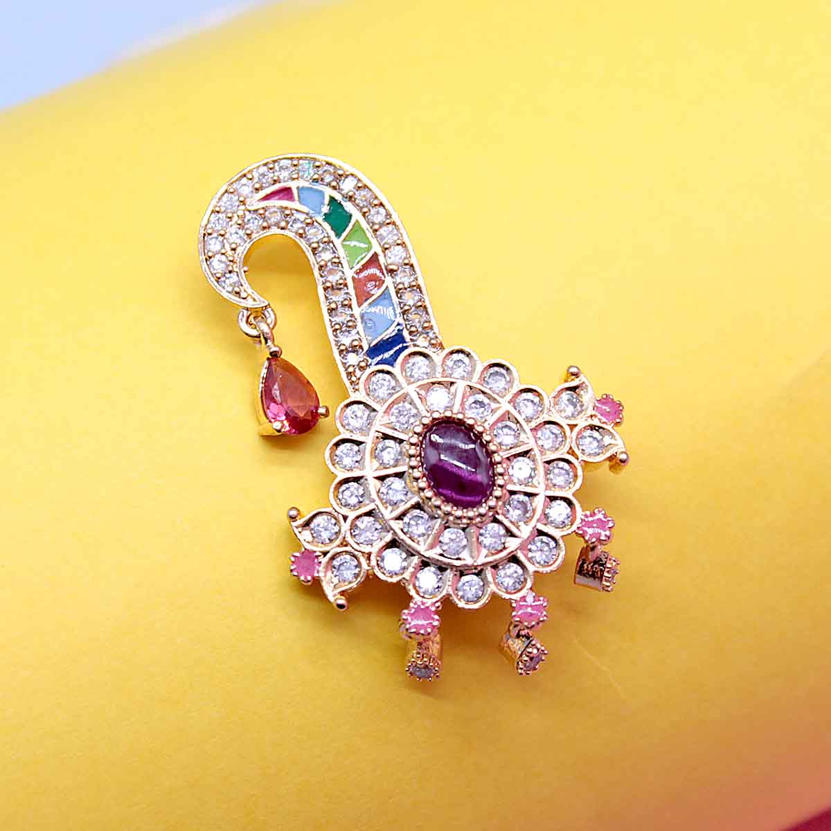 Multicolor AD Moti Decorated Kalangi For Idol Mukut