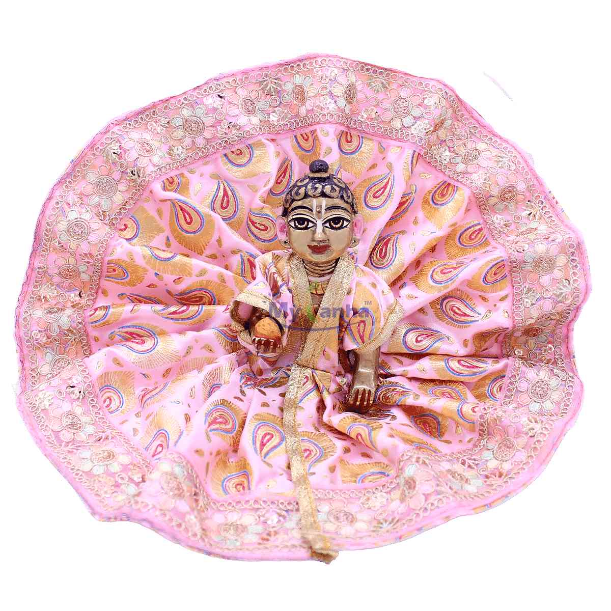 Feather printed and heavy lace decorated dress for Gopal Ji