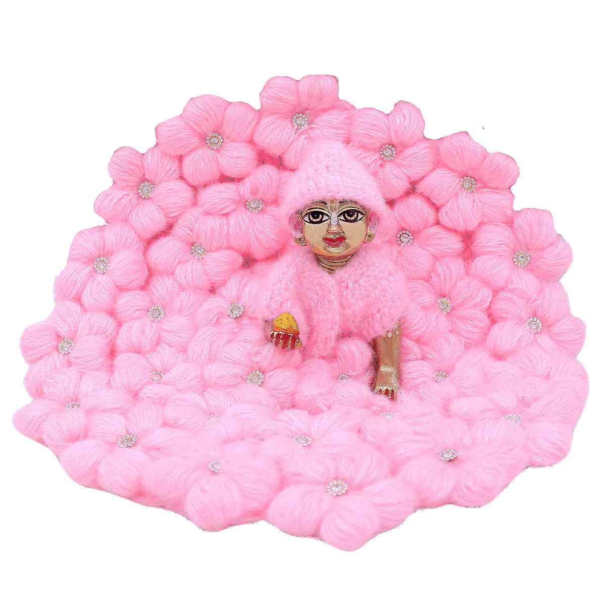 Pink Woollen flower decorated winter Dress for Laddu Gopal Ji