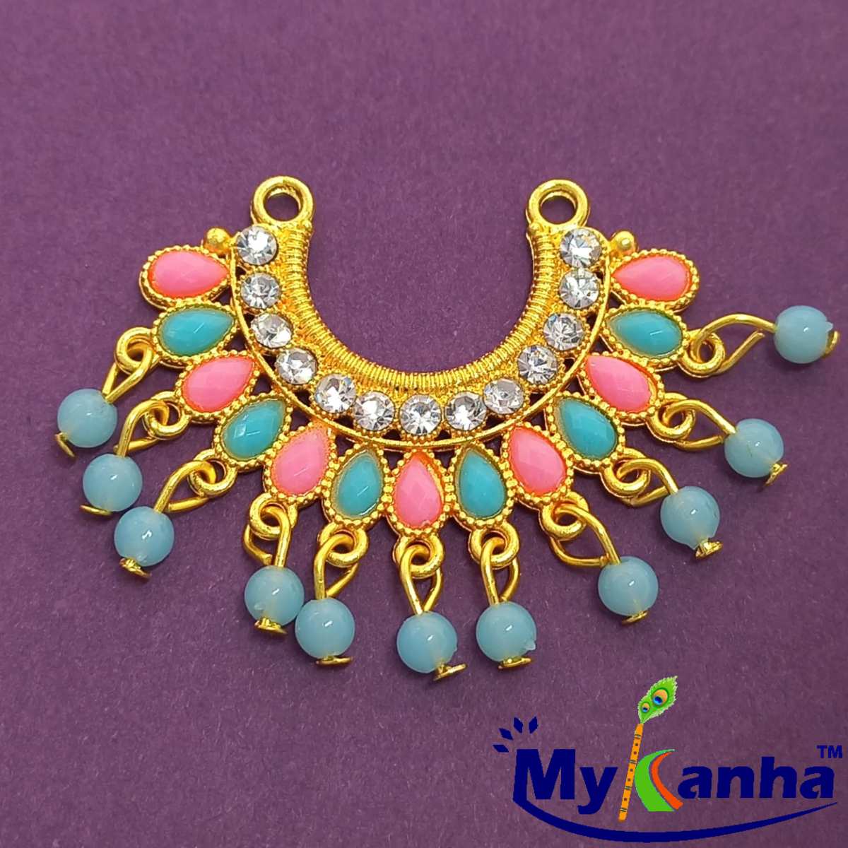 Sky blue & Pink stone decorated Kanthmala for Idols