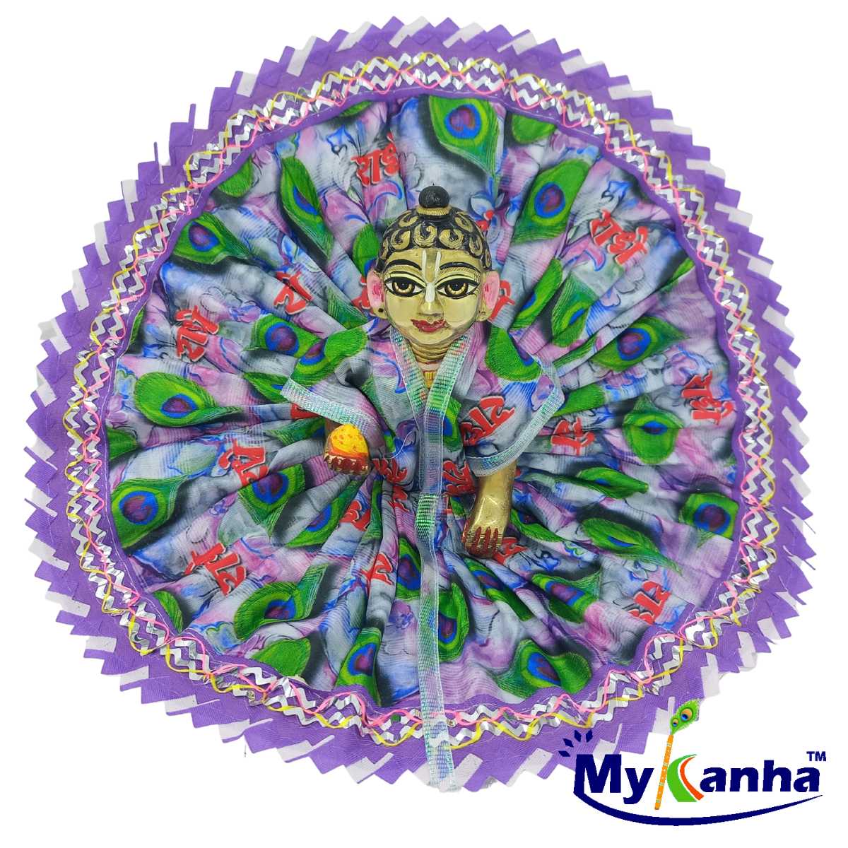 Purple feather and radhey printed dress for Thakur ji