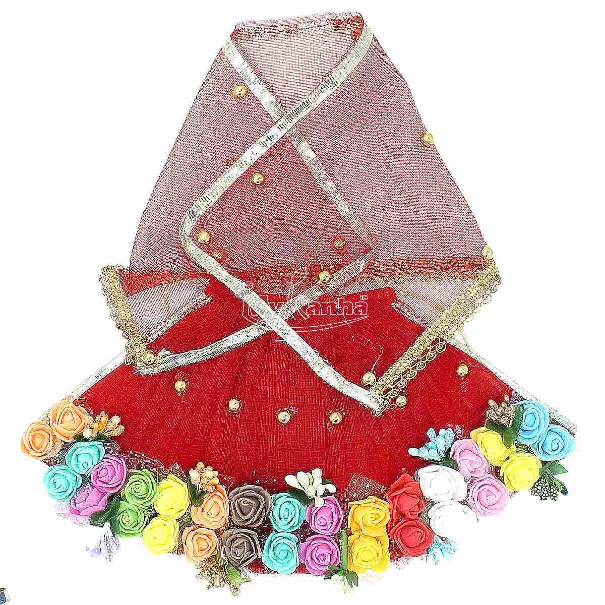 Mata Rani Flower decorated red Lehenga patka