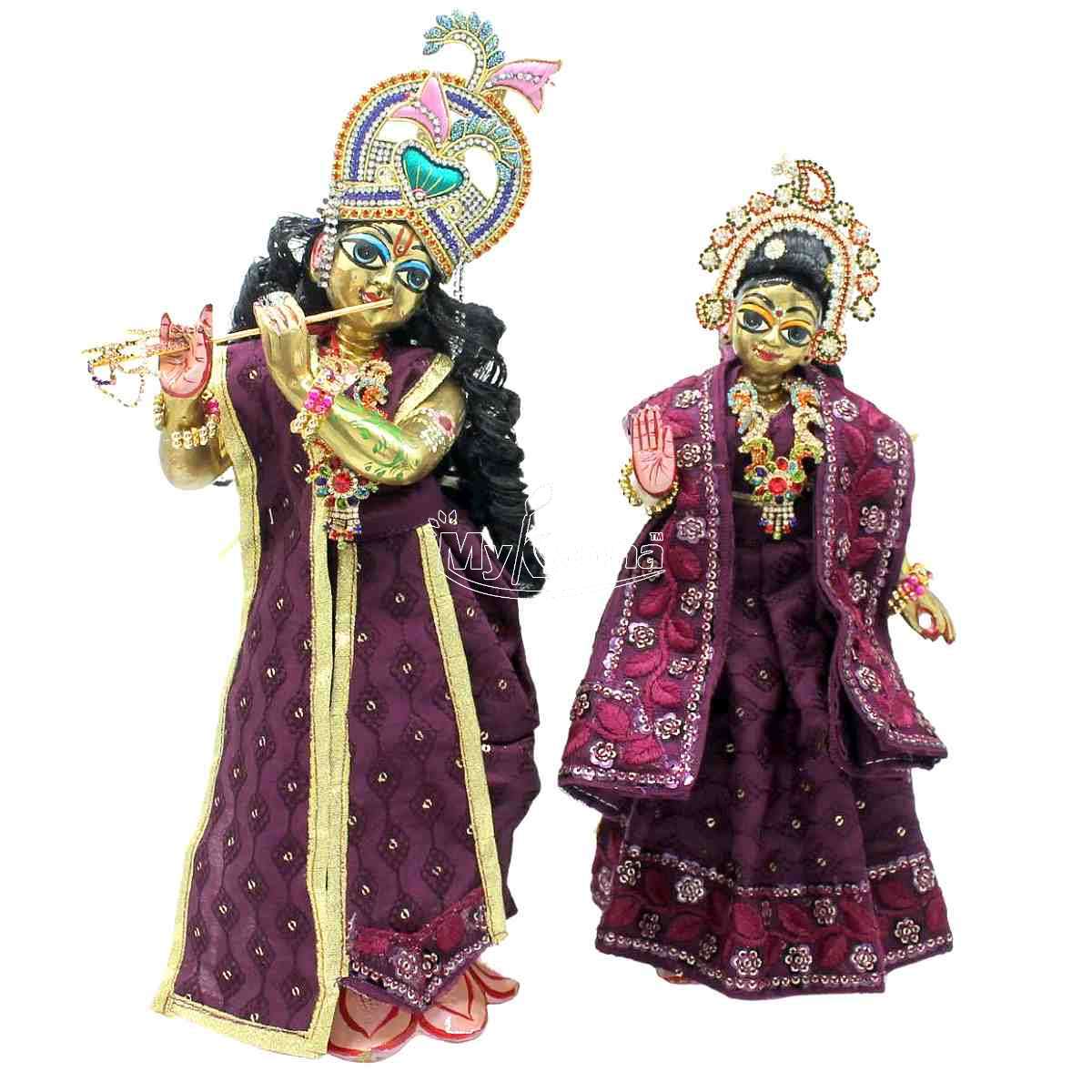 radha krishna in purple dress Radha Krishna Heavy Decorative Figurine, Traditional Yugal Jodi Dress, Purple and Gold (8 inches) : Amazon.in: Home & Kitchen