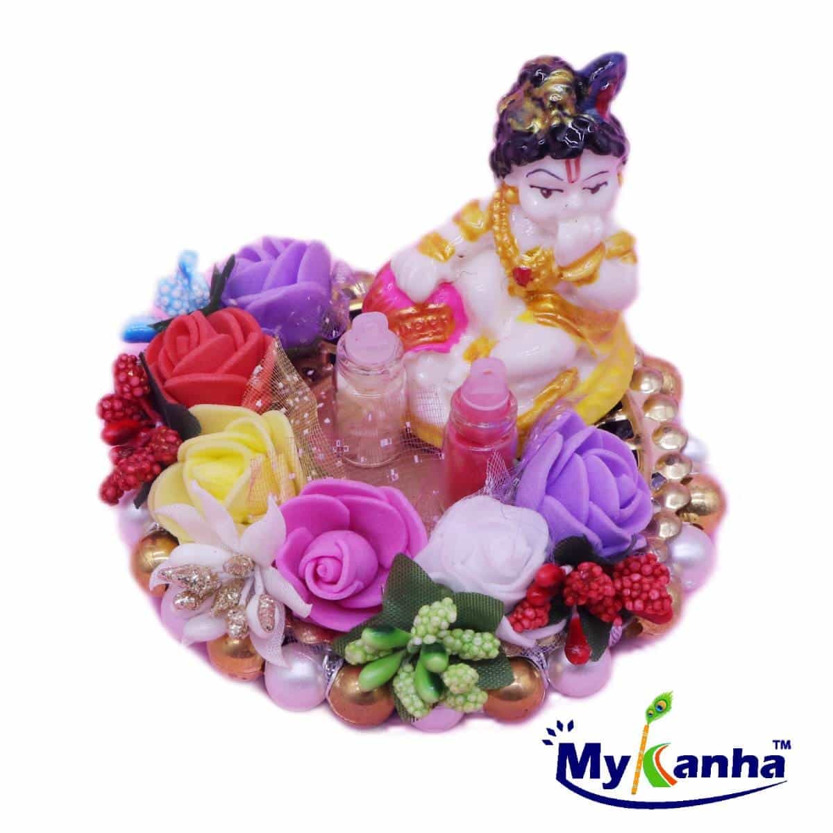 Flower decorated Roli / Rice Pooja Thali