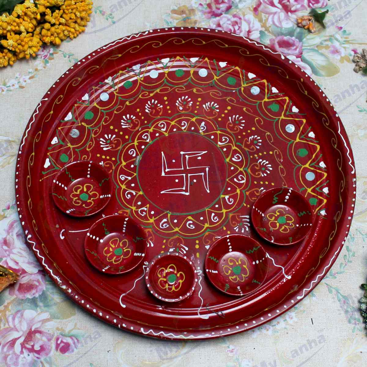 Satiya decorated and hand painted Pooja Thali
