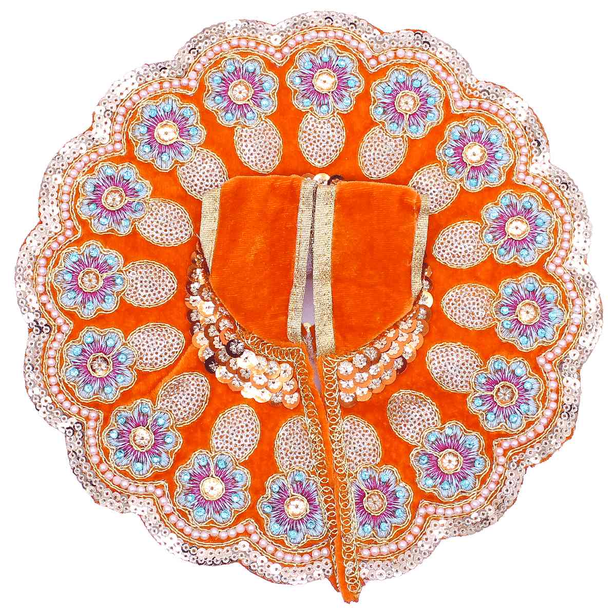 heavy flower decorated laddu gopal ji velvet dress ( orange )