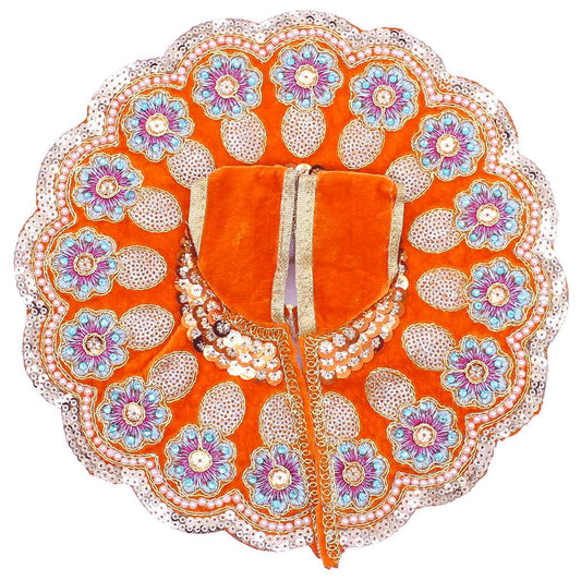 heavy flower decorated laddu gopal ji velvet dress ( orange )