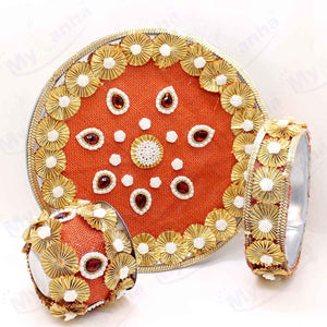 Stone beads hand decorated Orange Karwa chauth Thali