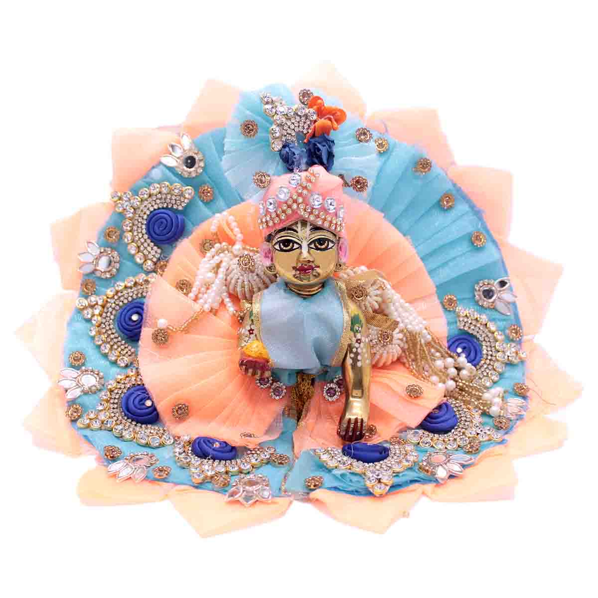 Designer Laddu Gopal Dress in Sky Blue & Orange color (Full Set)