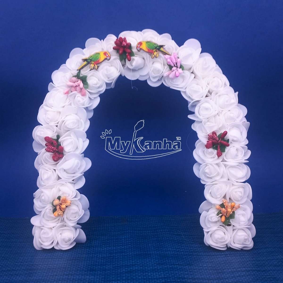 Artificial flower decorated phool bangla for Temple / Janmashtami decoration