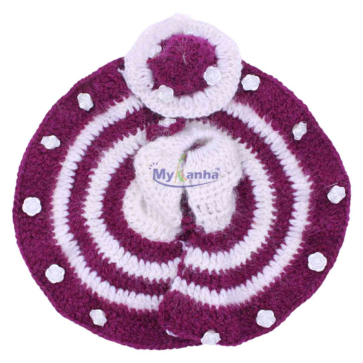 Woollen Flower decorated Purple and White dress for laddu gopal ji