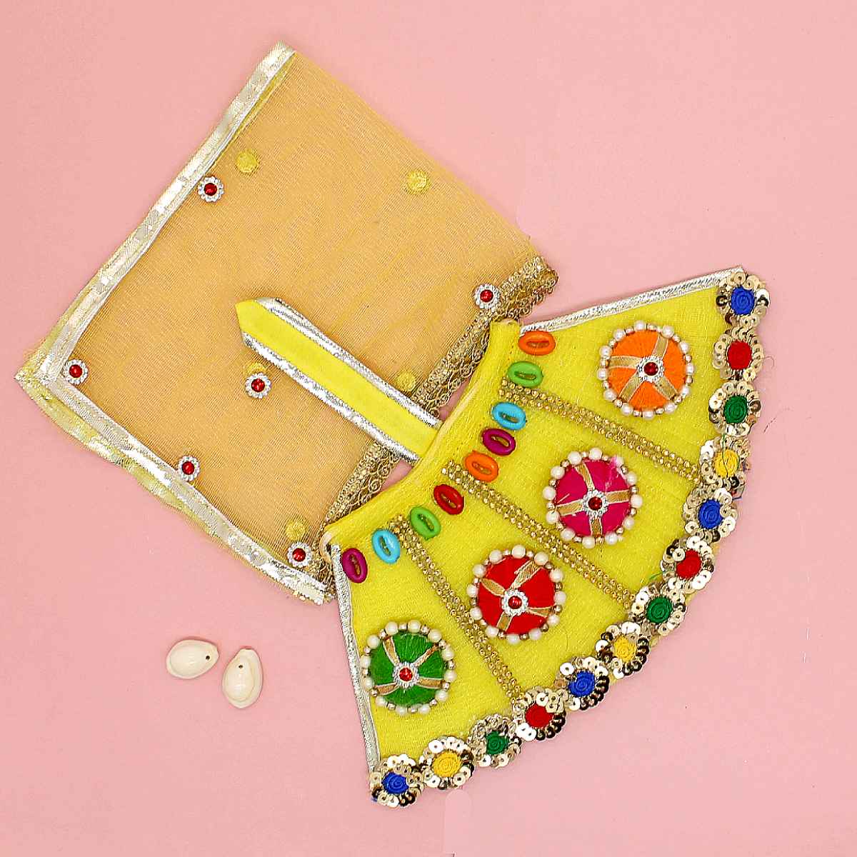 Yellow Kodi decorated Heavy Mata Rani Dress