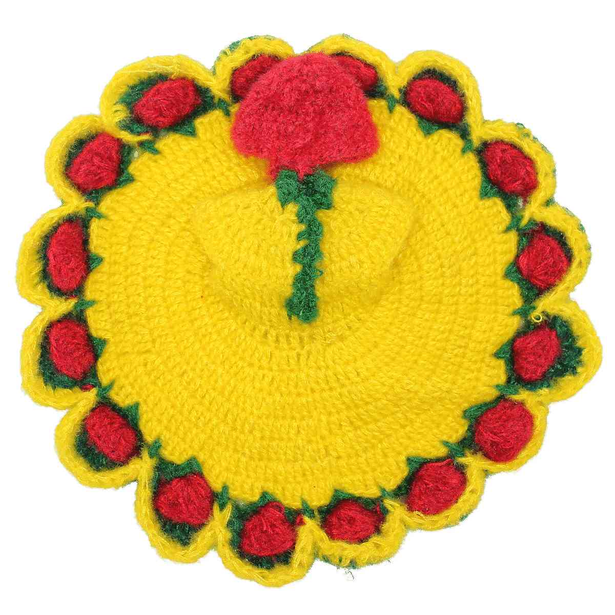 Red flower decorated Yellow woollen dress for Laddu Gopal JI
