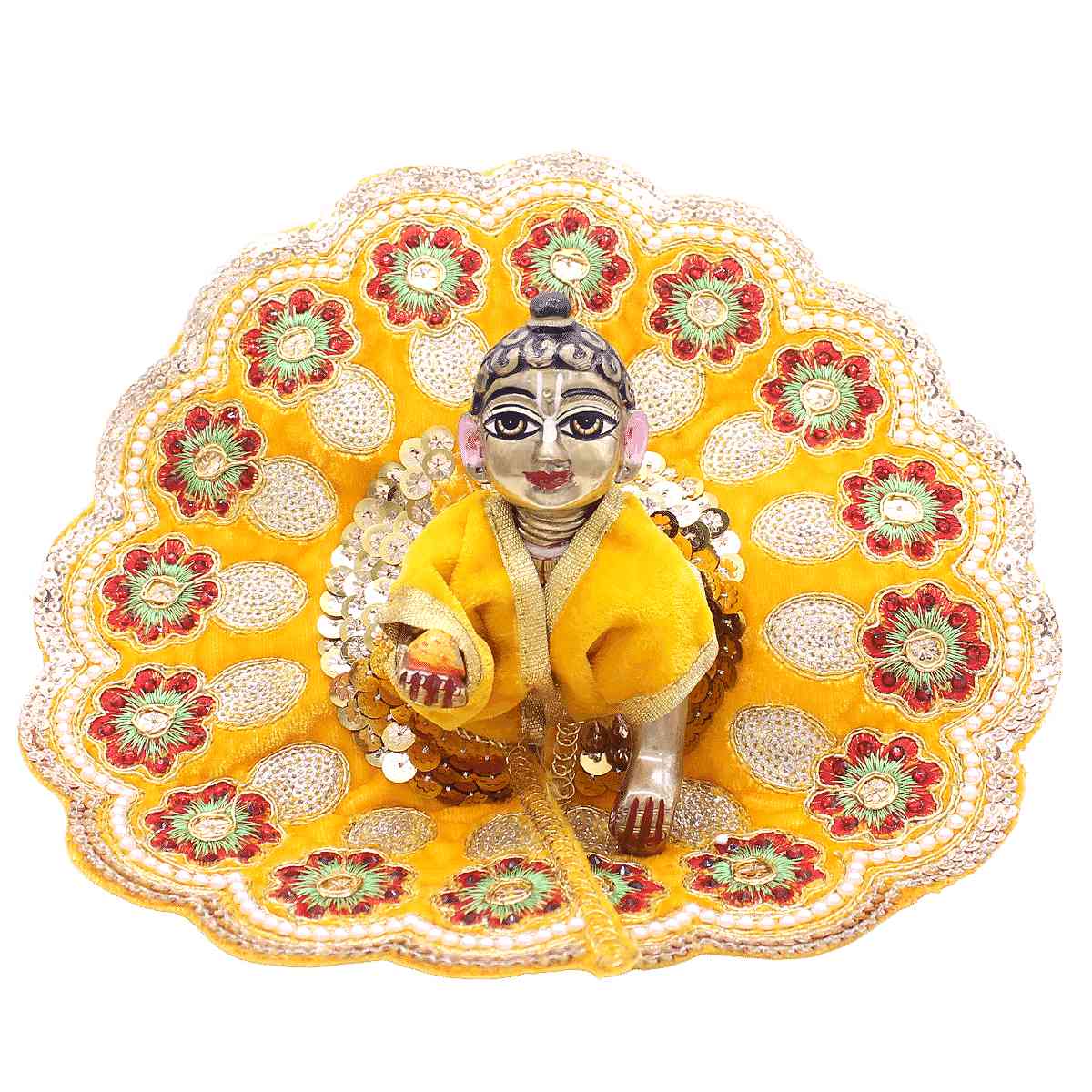 heavy flower decorated laddu gopal ji velvet dress ( yellow )