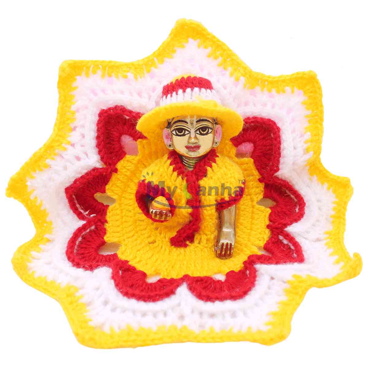 Yellow & Red Flower leaf design woollen Dress for Laddu Gopal JI