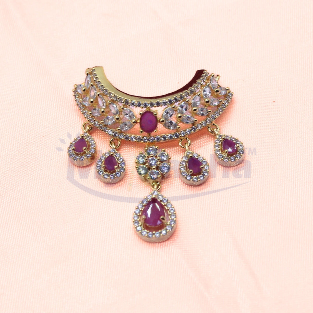 Pink Multi pendant AD heavy haar for Idols