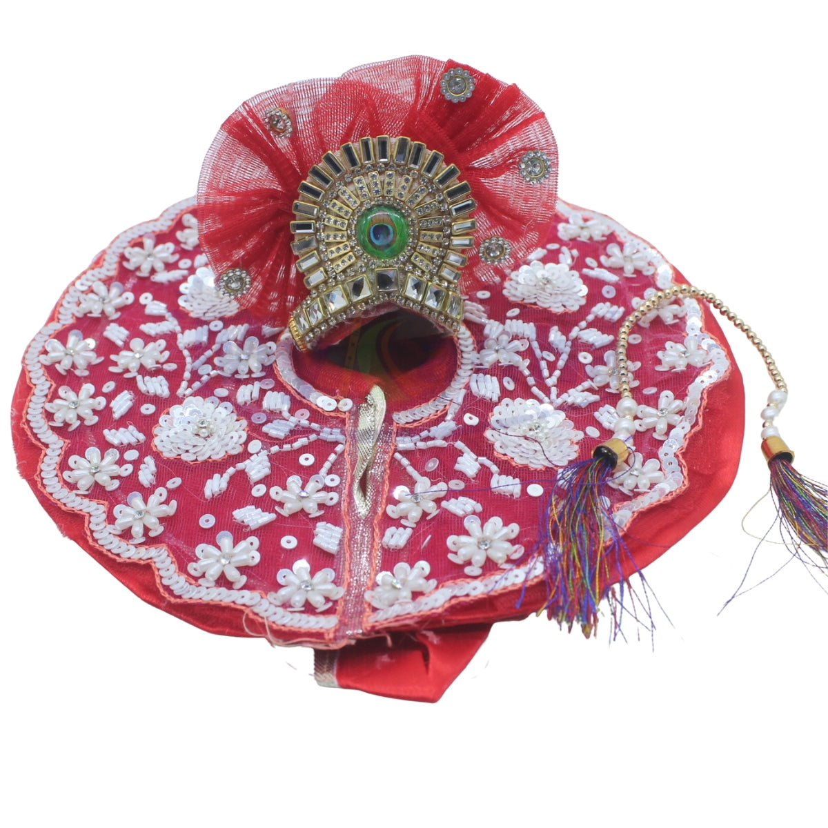 Red Embroidered and stone work dress for Laddu Gopal Ji (Random Pagdi Design)