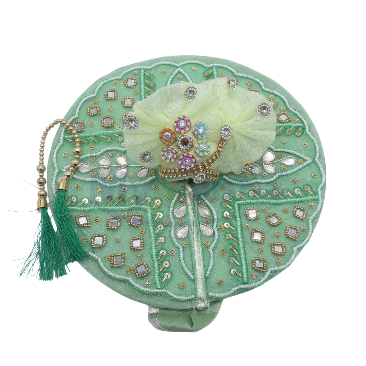 Green Embroidered work dress for Laddu Gopal Ji (Random Pagdi Design)