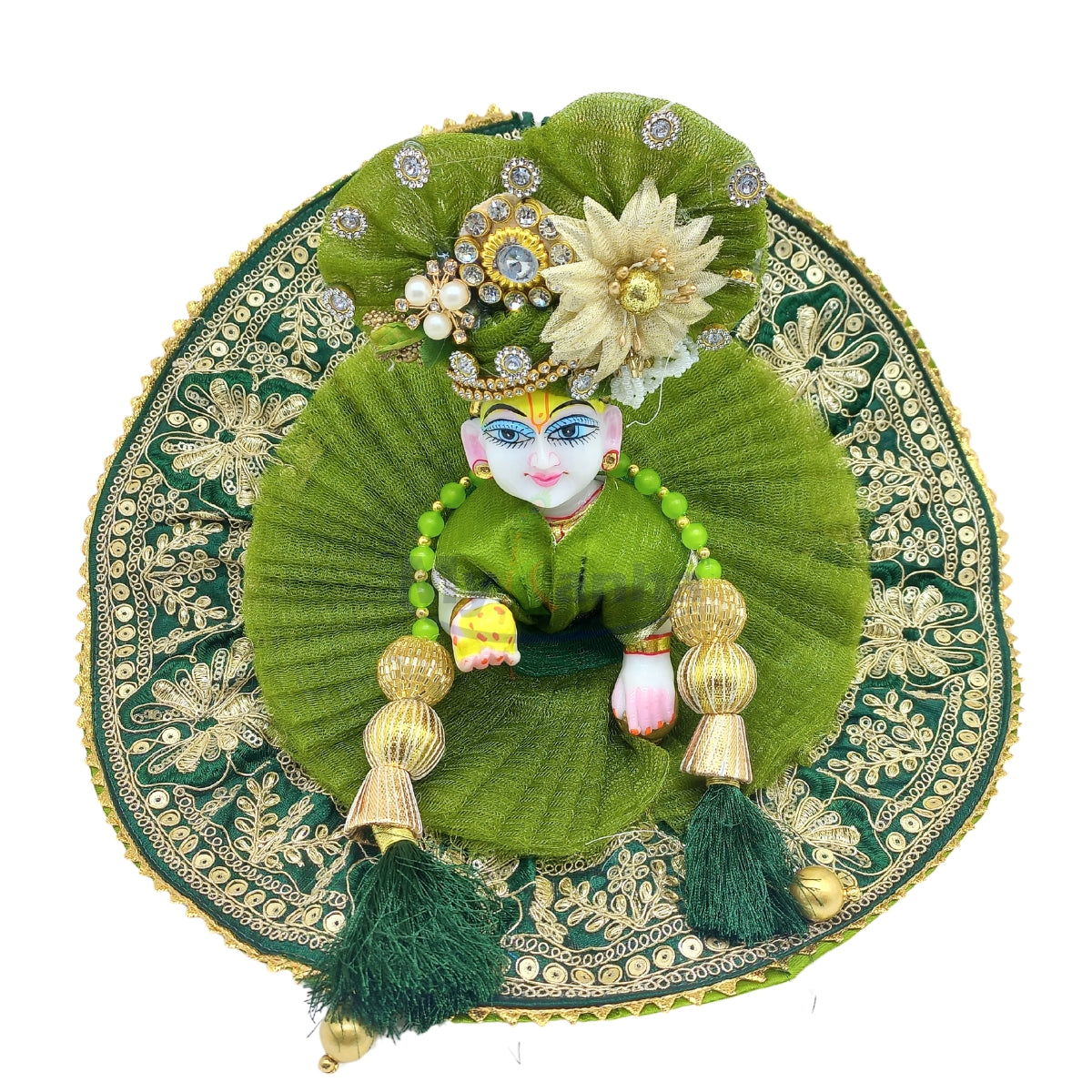 Green heavy border decorated dress for Kanha ji