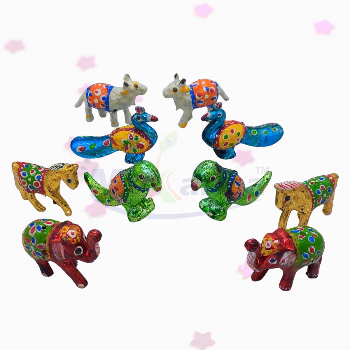 Ceramic Shinning Animal toys for Janmashtami Decoration (10 Pcs)