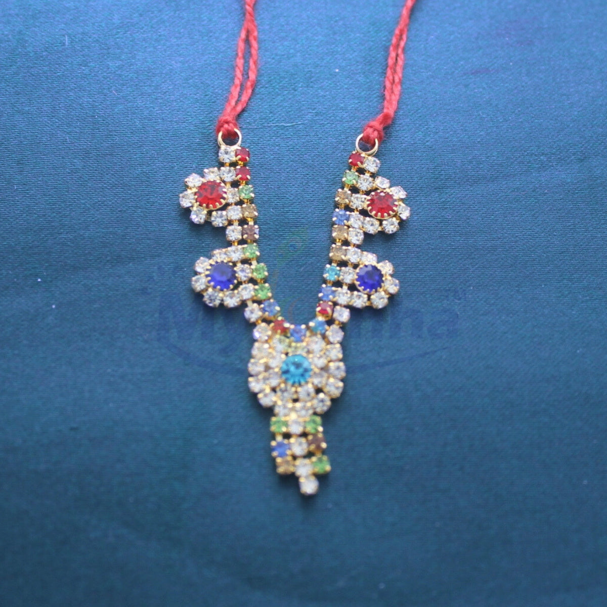 Stone decorated circular design haar for idols ( 2 inches)