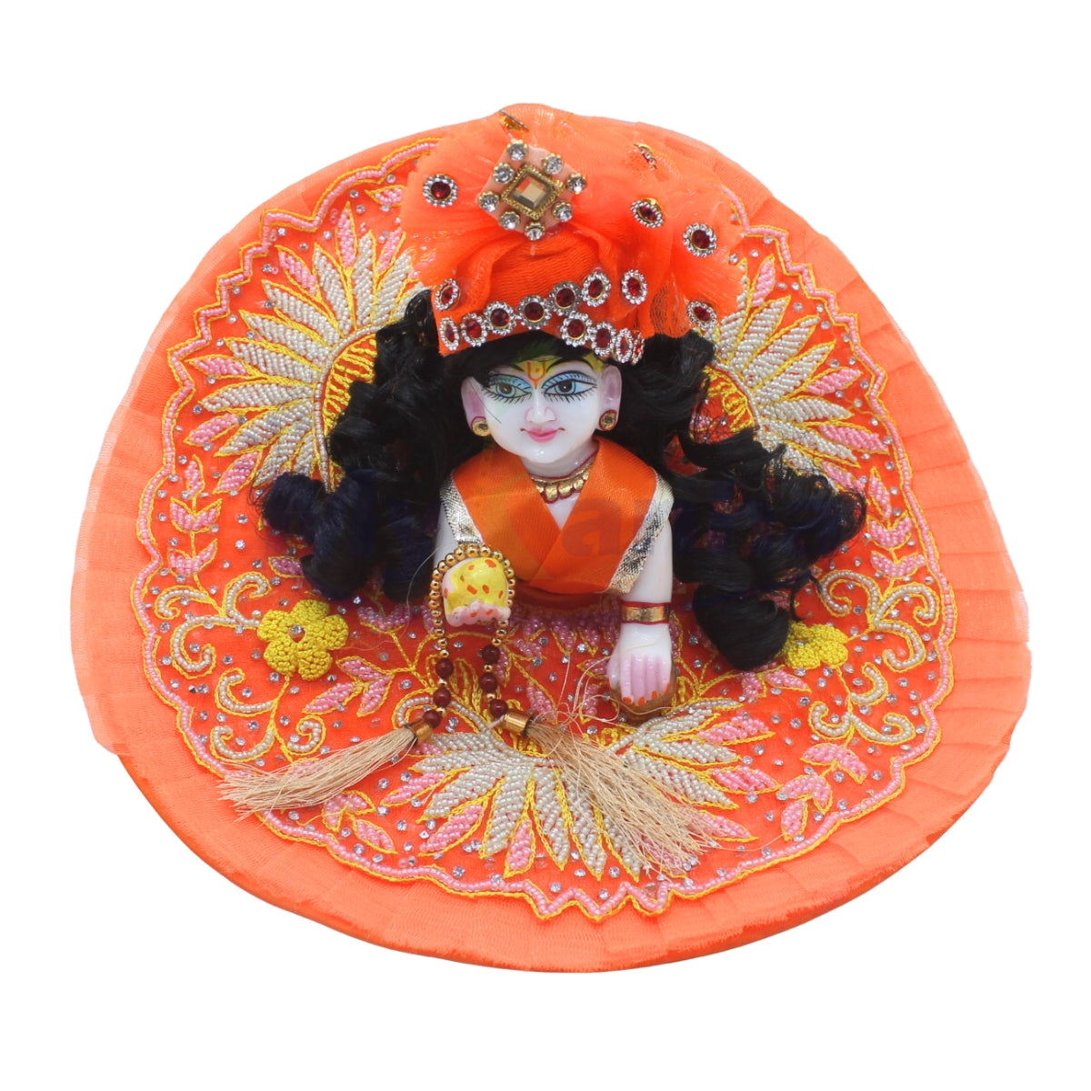 Orange Embroidered work dress for Laddu Gopal Ji (Random Pagdi Design)