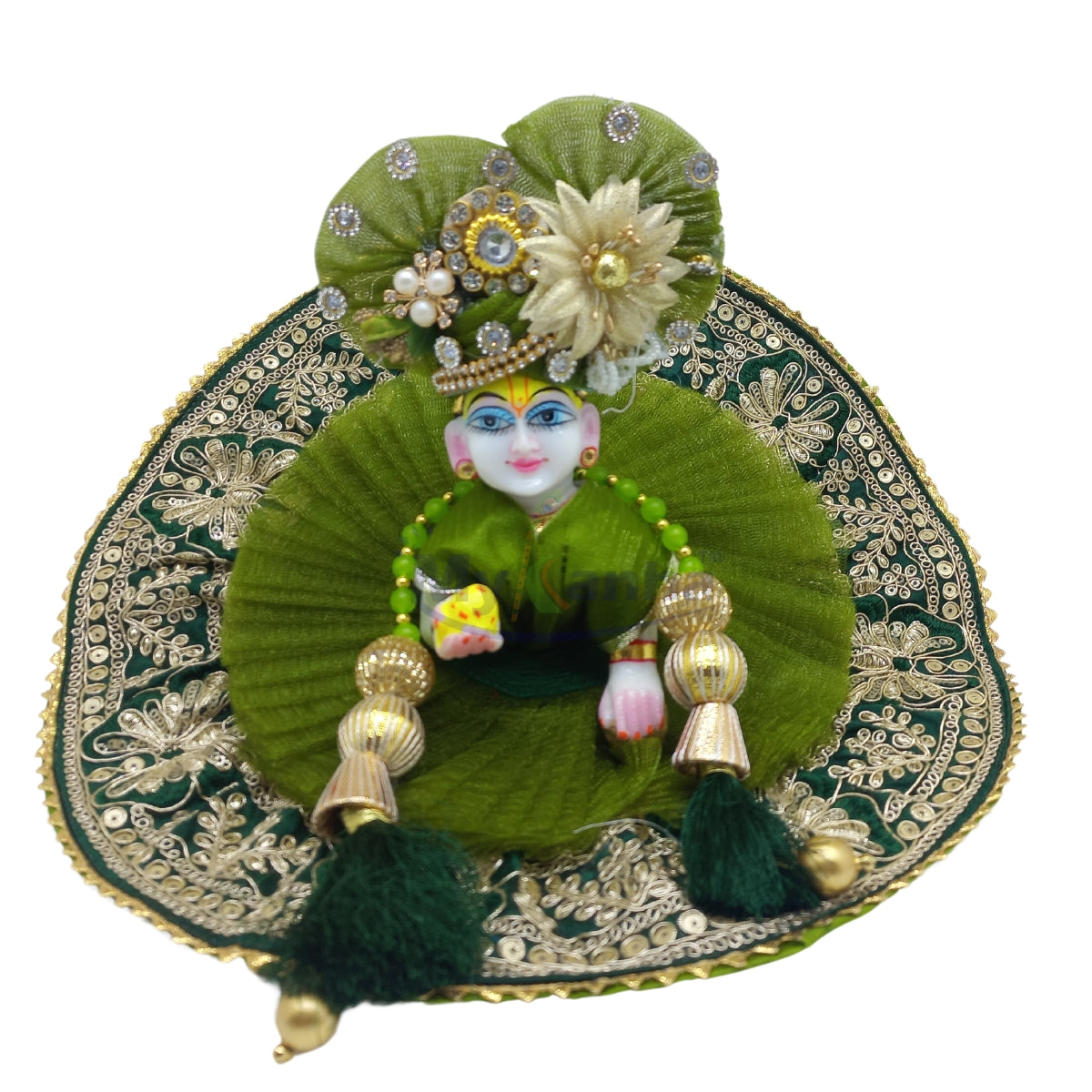 Green heavy border decorated dress for Kanha ji