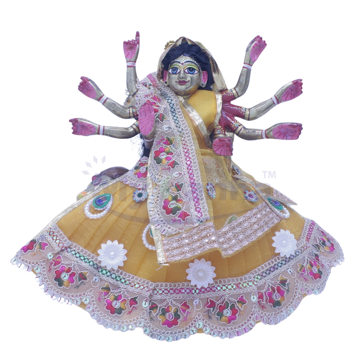 Heavy decorated festive special yellow lehenga patka for Mata Rani