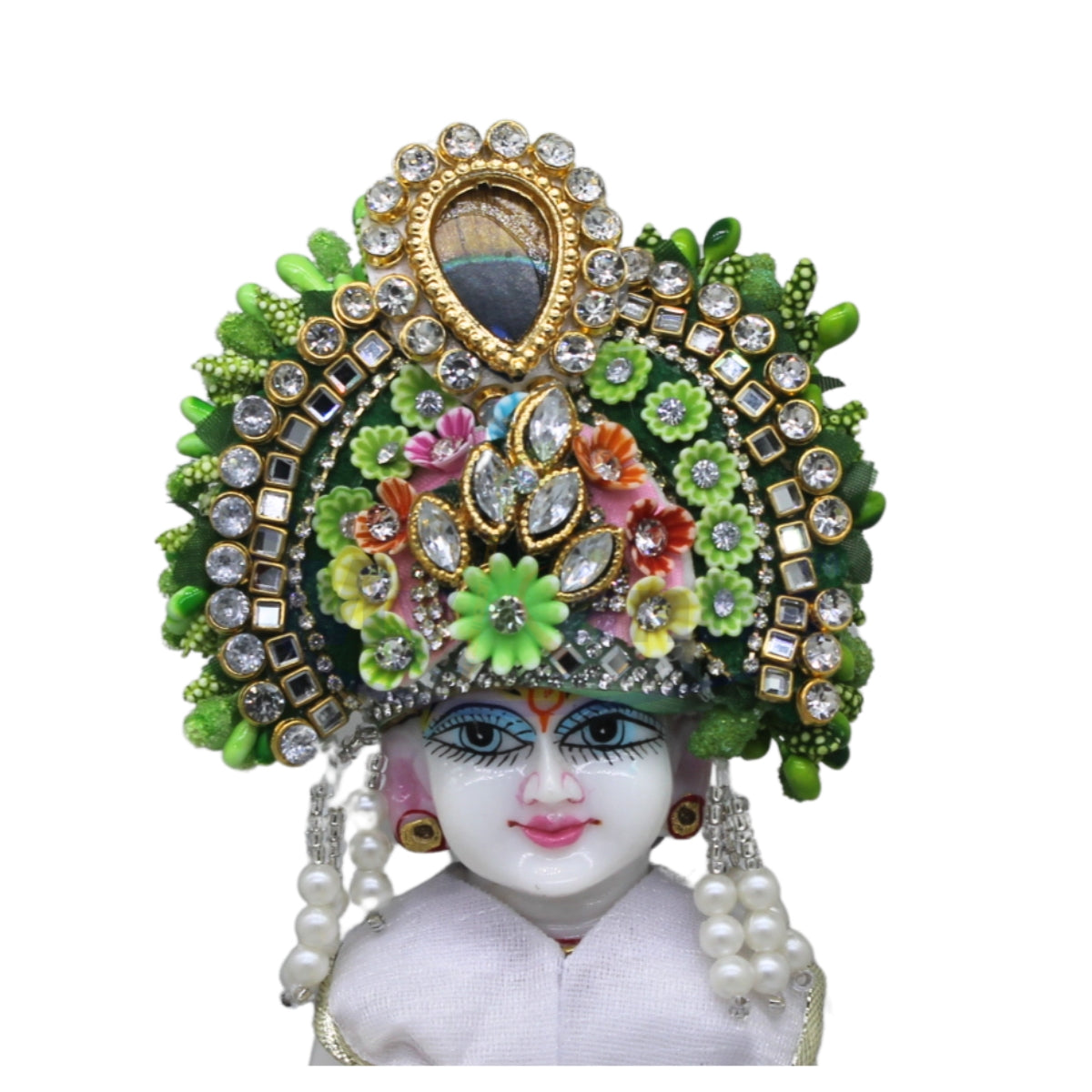 Green Floral Designer Pagdi with Stone Work for Laddu Gopal Ji