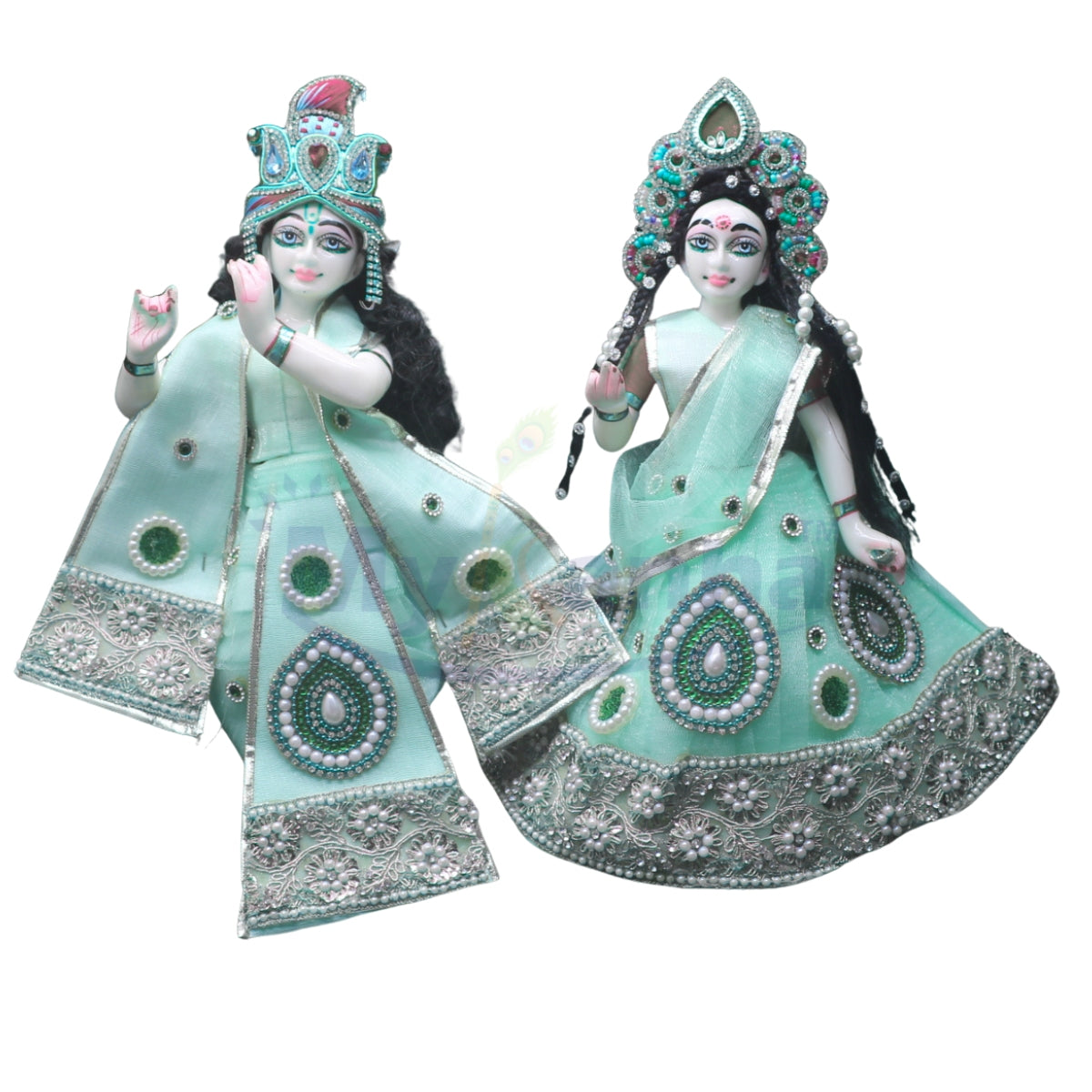 Designer RK Set – Pastel Green with Pearl & Zari Embroidery