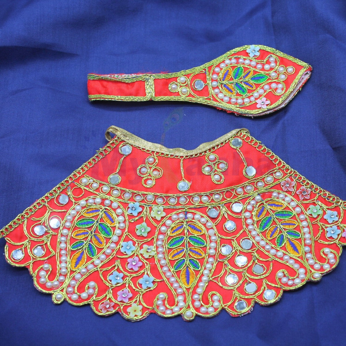 Leaf pattern moti decorated lehenga patka for Mata Rani
