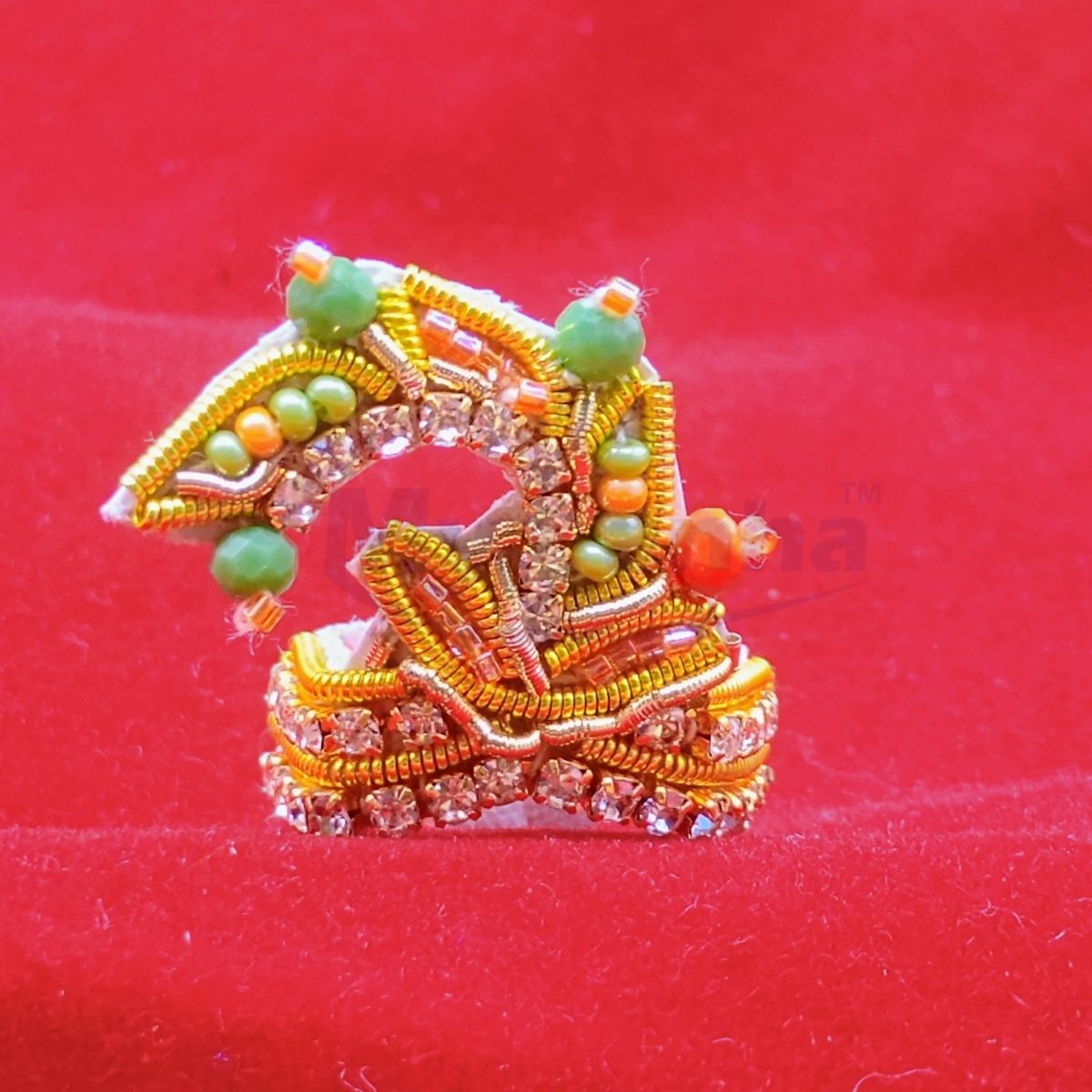 Zari work heavy decorated orange mukut for Idols