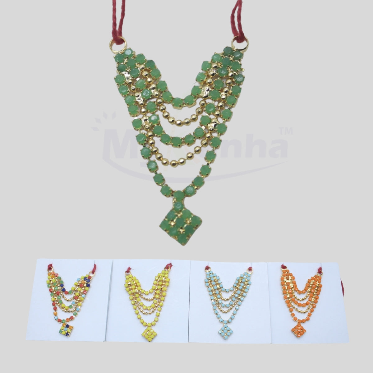 Square pendant design stone decorated haar for Idols (1.75 Inches)