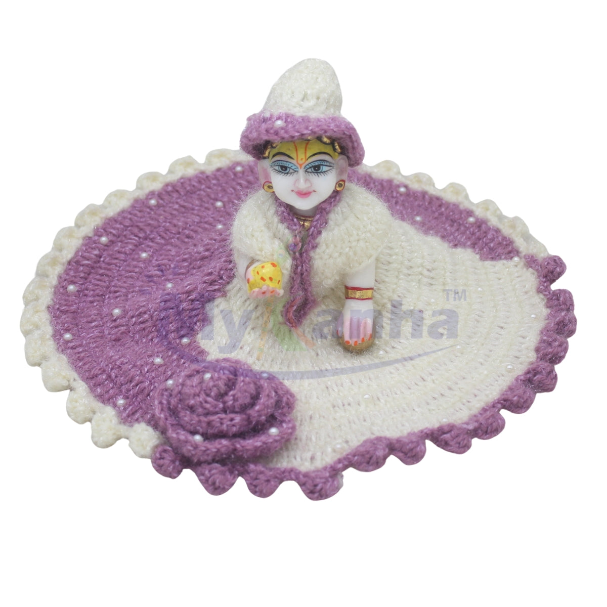 Moti decorated Cream and Lavender color woollen dress for Thakur ji