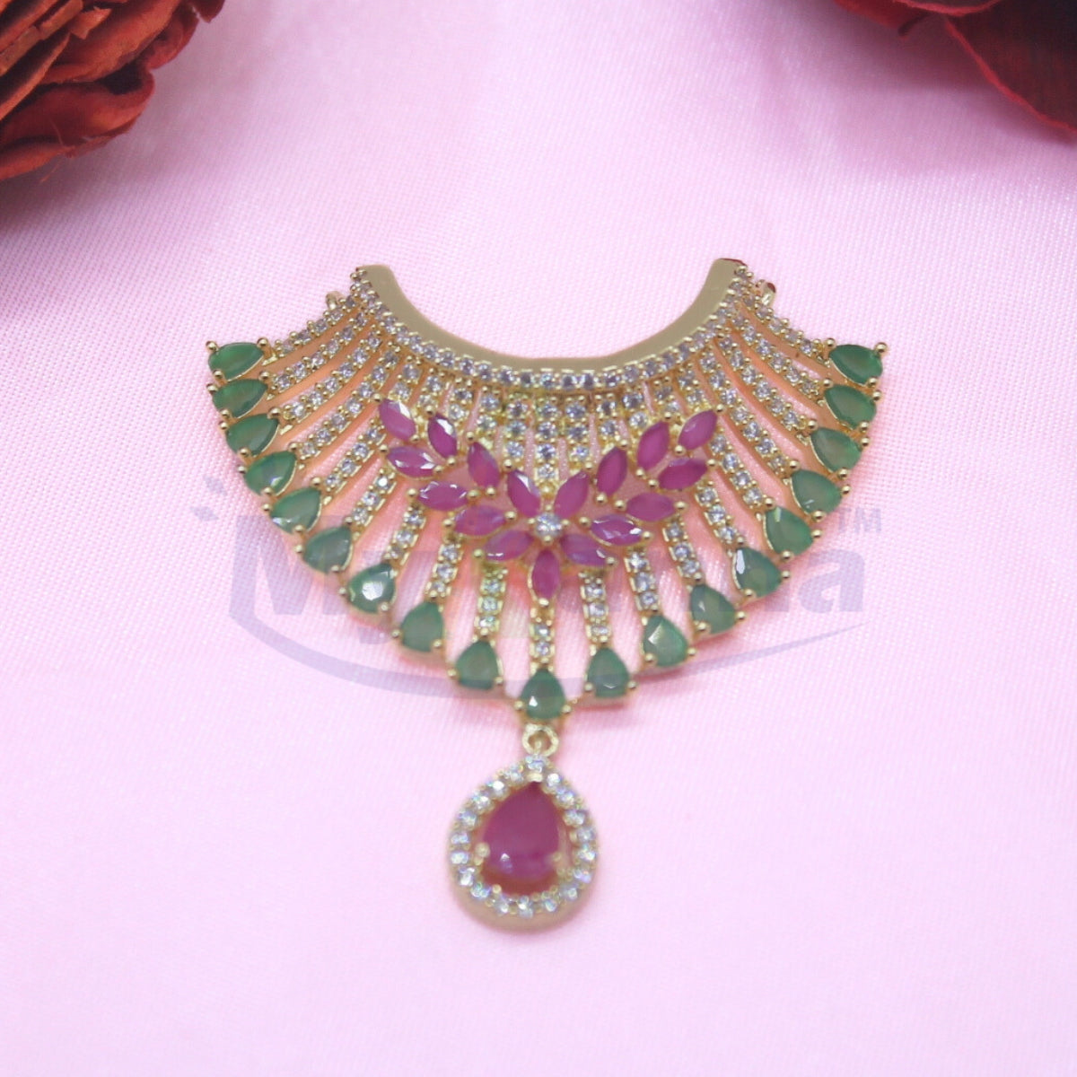 Leaf design stone decorated AD heavy haar for Idols