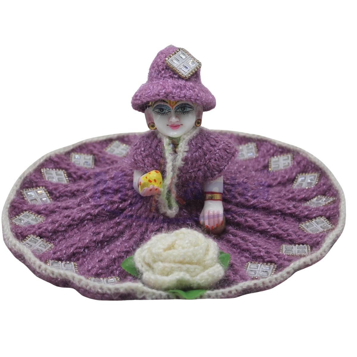 Mirror work patch decorated Lavender color woollen dress for Laddu Gopal ji