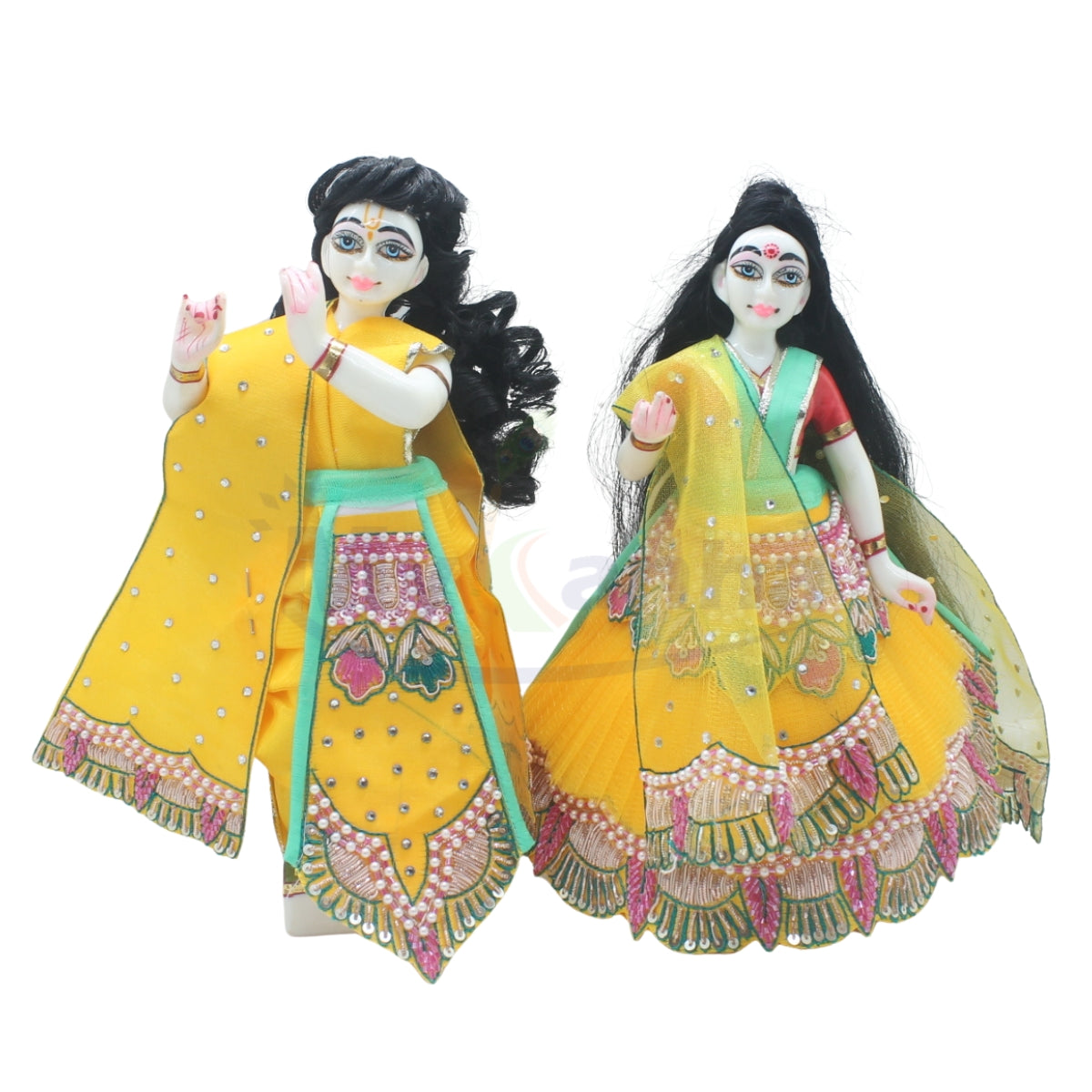 Zari work yellow heavy designer dress for Radha Krishna ji
