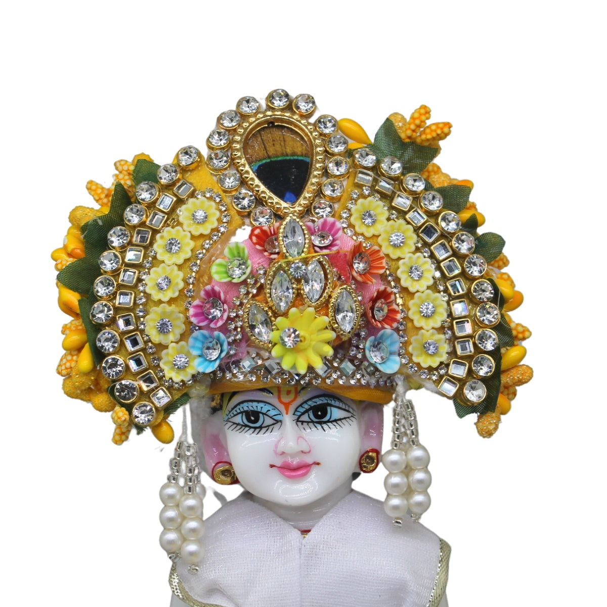 Yellow Floral Designer Pagdi with Stone Work for Laddu Gopal Ji
