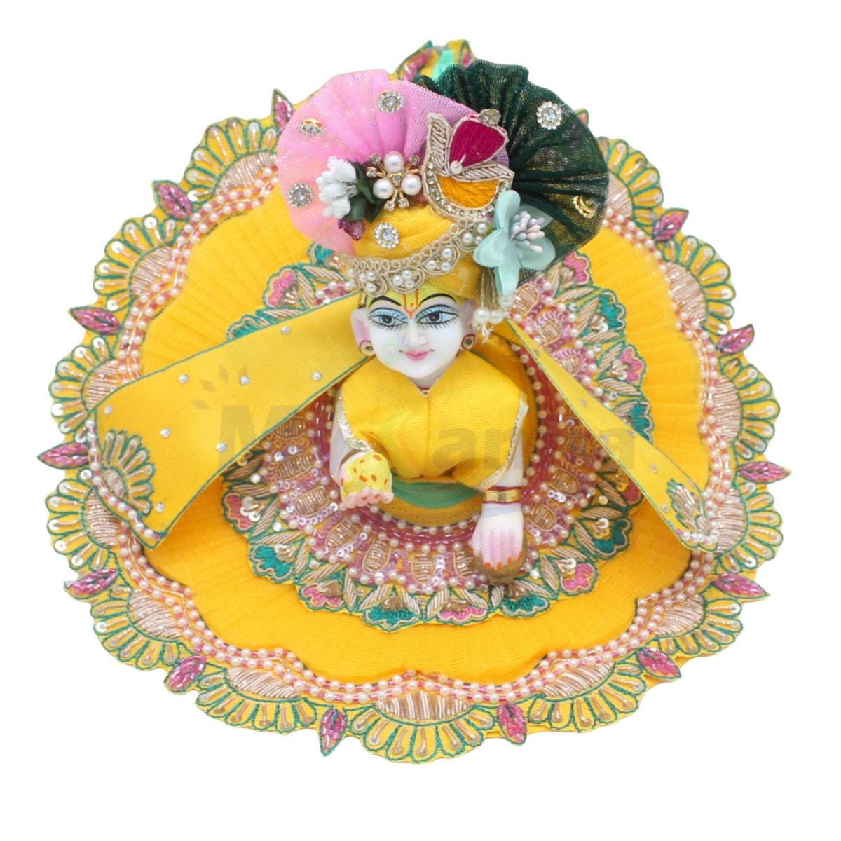 Zari work yellow heavy designer dress for Laddu Gopal ji