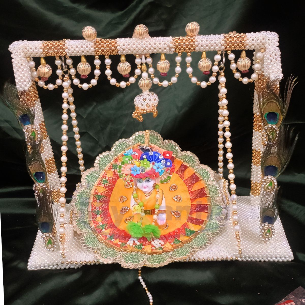 Beads and feather decorated Janmashtami special jhula for Laddu Gopal ji