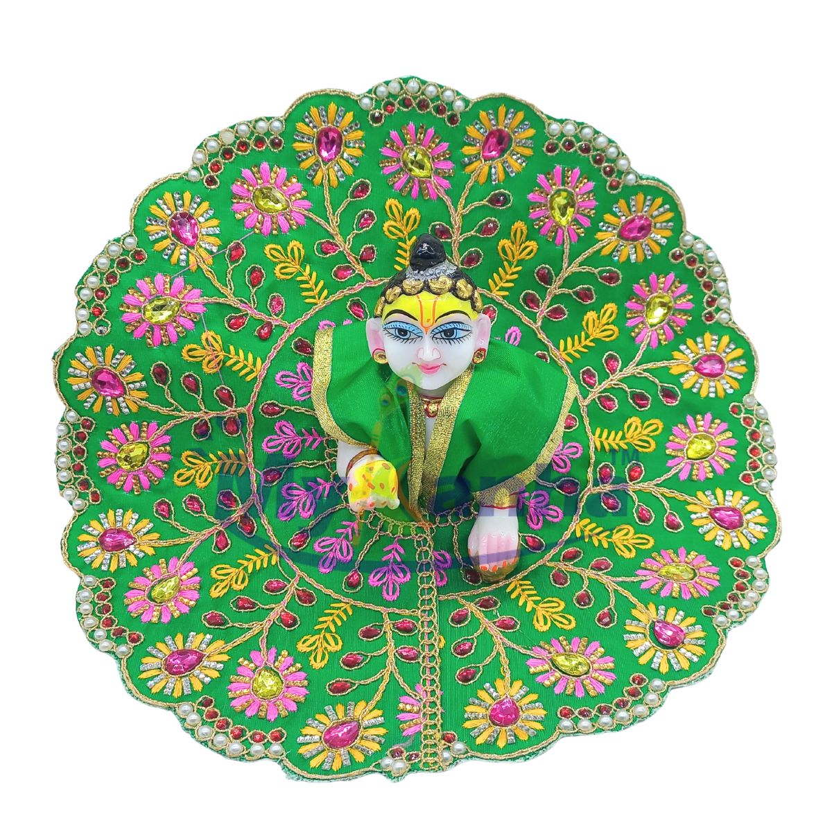 Flower design embroidery work dress for Laddu Gopal ji