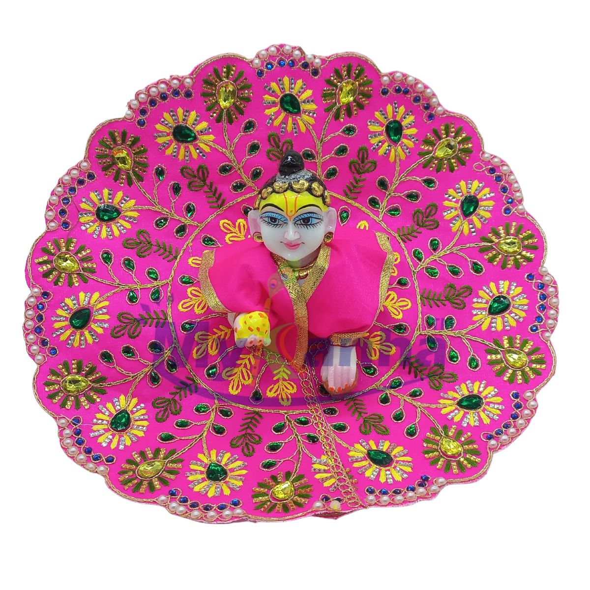 Flower design embroidery work dress for Laddu Gopal ji