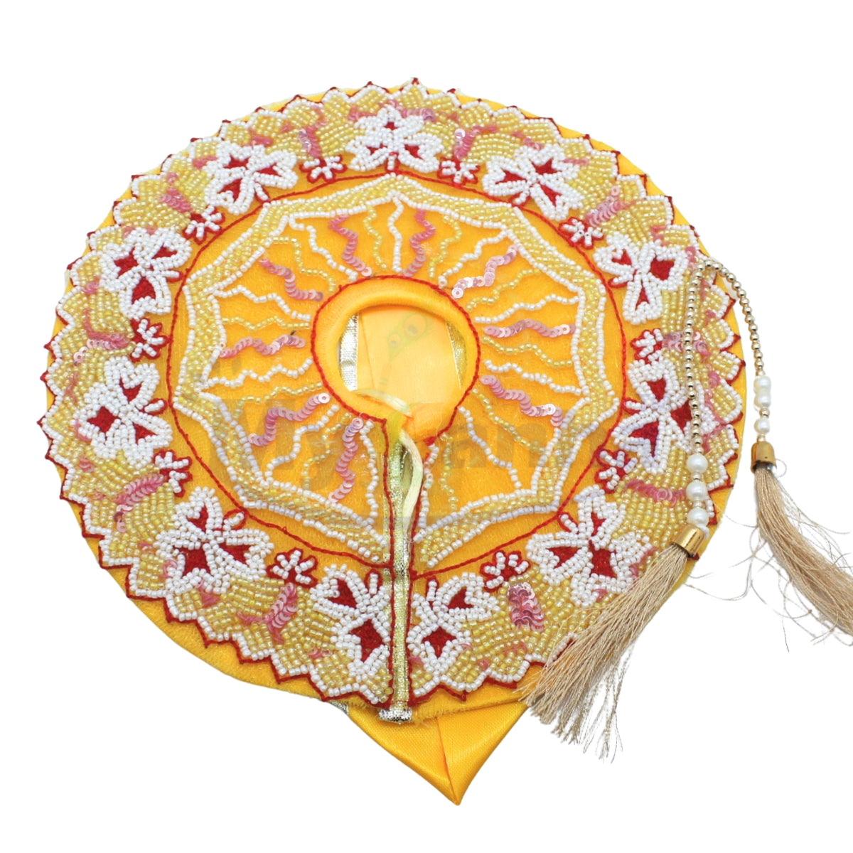 Yellow Embroidered and stone work dress for Laddu Gopal Ji (Random Pagdi Design)