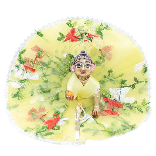 Yellow flower design frill dress for Laddu Gopal Ji